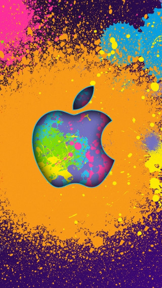 Colorful apple logo paint splatter - abstract expressionism free wallpaper for mobile