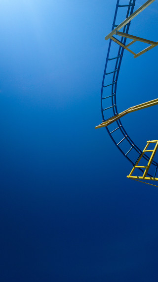 Yellow metal spiral staircase blue - constructivism free wallpaper for mobile