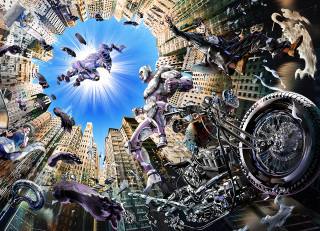 Futuristic motorcycle city background blue - a futuristic motorcycle free wallpaper