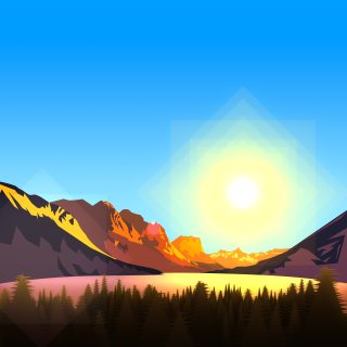 Mountain sunset trees foreground painting - free sunset wallpaper for tablet