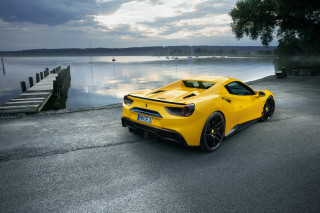 Yellow sports car water dock - side profile free wallpaper