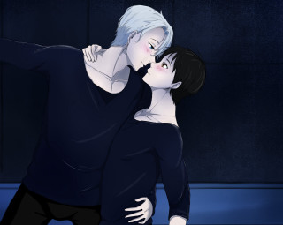 Couple hugging room blue light - a wall behind them free wallpaper