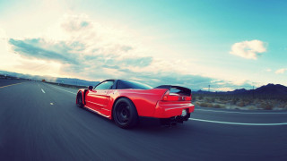Red sports car desert mountains 4 - a road in the desert free wallpaper