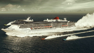 Cruise ship water boat behind - realistic free wallpaper