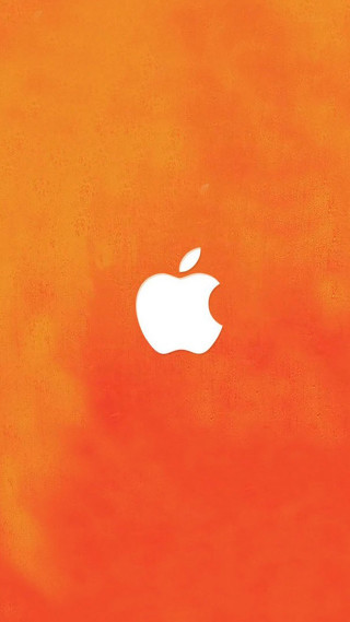 Orange background apple logo side - free technology wallpaper for mobile