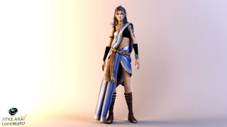 Woman blue dress brown belt - epic fantasy character art free wallpaper for desktop