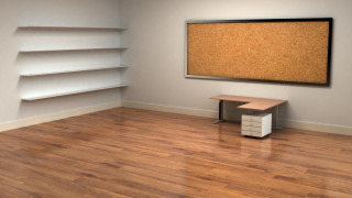 Room corkboard desk woodenfloor whitewall 2 - a room free wallpaper