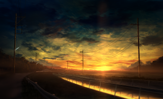 Sunset highway powerlines telephonepoles darksky - a dark sky free wallpaper for desktop