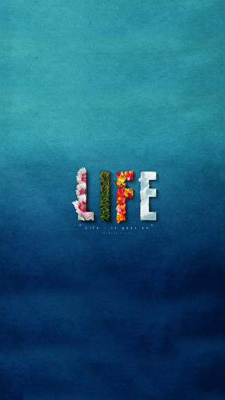 Blue background flowers leaves spelling - surreal free wallpaper for mobile