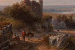 Castle man horse woman horse - a painting of a castle free wallpaper