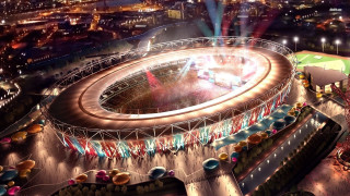 Stadium circular structure nighttime lights - a large stadium free wallpaper