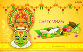 Colorful onam greeting card masked - decorative free wallpaper