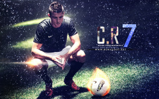 Man kneeling soccerball fireball poster - photoreal free wallpaper