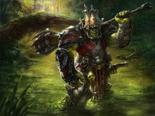 Man armor sword forest painting - a forest area free wallpaper