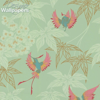 Bird flowers green background gold - gold accent free wallpaper