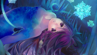 Woman laying snow snowflakes blue - a painting of a woman free wallpaper