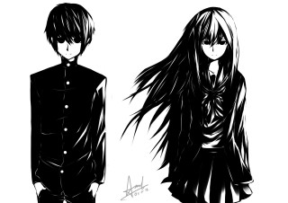 Anime couple characters black white 2 - paper free wallpaper