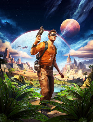 Man space suit gun jungle - a planet in the background free wallpaper for mobile