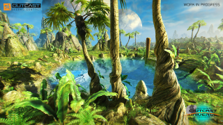 Tropical landscape pond palm trees - tropical free wallpaper