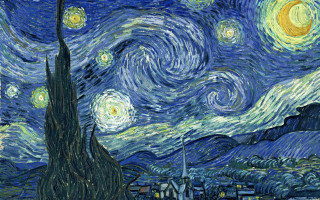 Starry night building foreground background 2 - art noveau free wallpaper