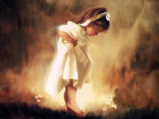 Little girl white dress flower - soft painting free wallpaper