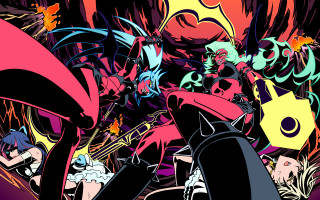 Cartoon characters colorful background black - a bunch of cartoon characters free wallpaper