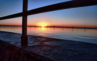 Sunset fence water background serene - almada negreiro free wallpaper