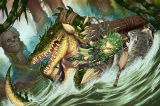 Creature attack water spear wooden - a painting of a creature free wallpaper