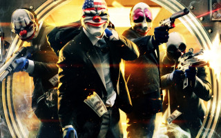 Masked suited gunmen flag holders - mask free wallpaper for desktop