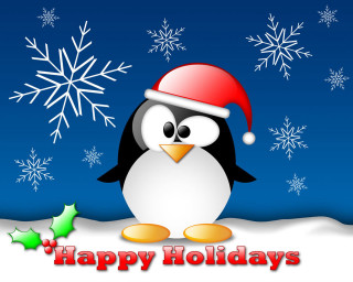 Penguin santa hat snow snowflakes 5 - a penguin free wallpaper