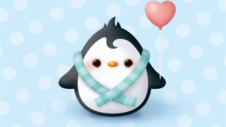 Penguin heart balloon blue background - diego gisbert llorens free wallpaper