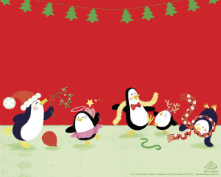 Penguins dancing christmas tree red - a group of penguins free wallpaper