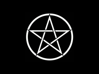 Pentagram circle black background white - a white outline free wallpaper for desktop