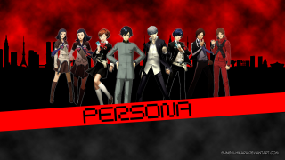 Anime characters red background persona - pixel art free wallpaper