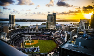 Baseball stadium sunset water city - a baseball stadium free wallpaper