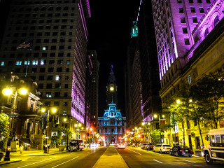City street clock tower night 9 - traffic free wallpaper