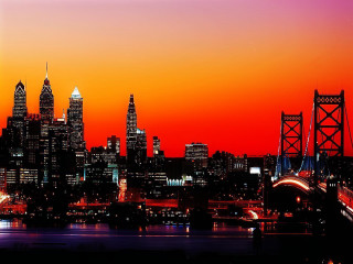 City skyline bridge sunset orange 2 - orange sky free wallpaper