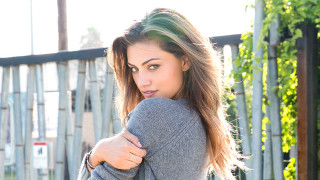 Woman longhair sweater jeans fence - in the background free wallpaper for desktop