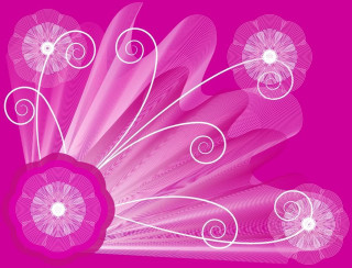 Pink background white swirls flowers - art deco free wallpaper for desktop
