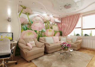 Living room floral mural coffee - a coffee table free wallpaper