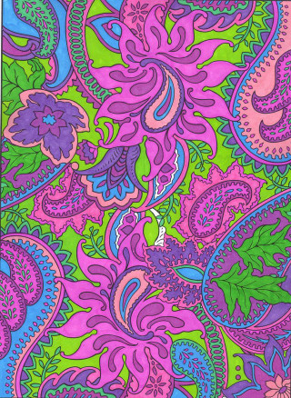 Colorful paisley design green background - psychedelic free wallpaper for mobile