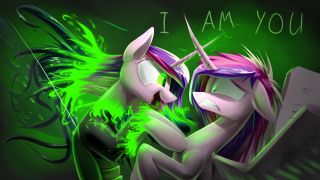 Pink green ponys hugging glowing - i free wallpaper