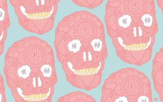 Pink skull yellow mouth blue - white dot free wallpaper