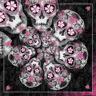Skull pink flowers frame image - free neon wallpaper for tablet