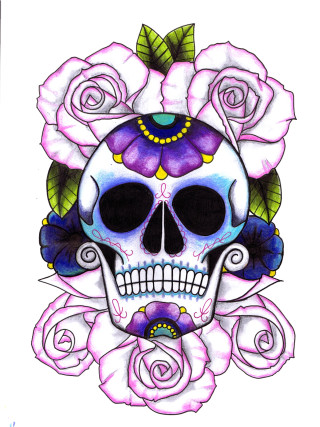 Skull roses head ring neck - a watercolor painting free wallpaper
