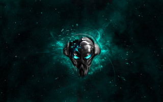 Space alien head stars green - cybernetic free wallpaper