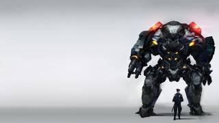 Man giant robot room white - a white wall behind free wallpaper