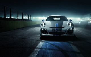 White sports car night road 2 - headlight free wallpaper
