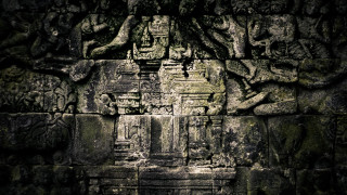 Stone wall carvings tree background - a detailed matte painting free wallpaper