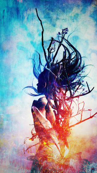 Woman long hair tree branches - a long hair free wallpaper for mobile